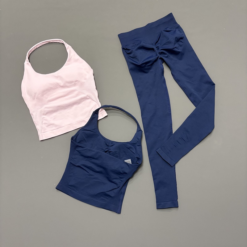 Pilates Yoga Leggings - 2PCS Set Pakaian Olahraga Wanita Halter